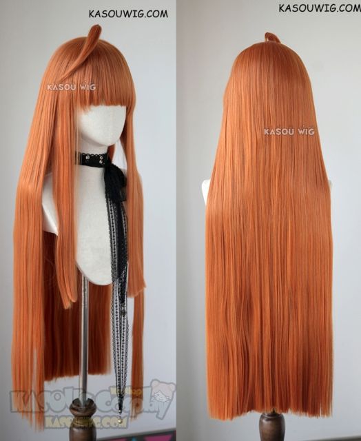 Persona 5 Sakura Futaba orange 100cm long straight wig with blunt bangs