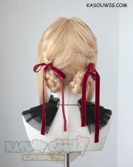 ( 2 options) Violet blonde braided buns wig with red ribbon