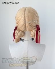 ( 2 options) Violet blonde braided buns wig with red ribbon