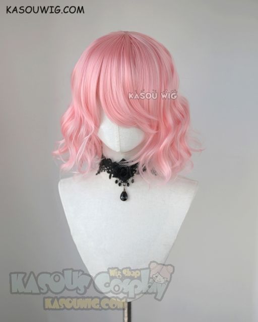 S-4 / KA033 light pink loose beach waves lolita . harajuku wig with bangs .35cm .