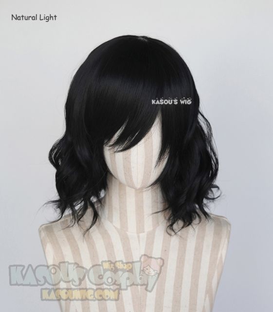 S-4 / KA032 jet black loose beach waves lolita . harajuku wig with bangs .35cm .