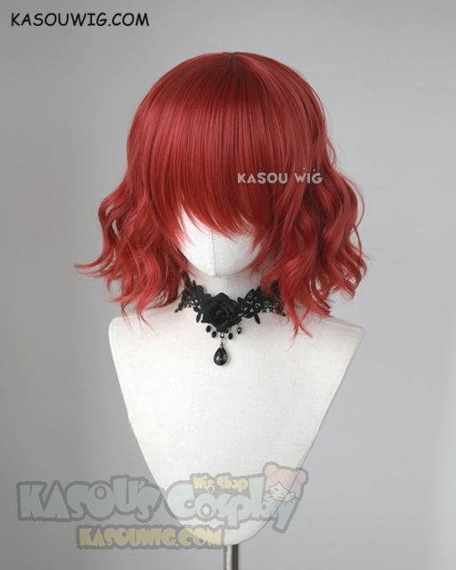 S-4 / KA042 apple red loose beach waves lolita . harajuku wig with bangs .35cm .