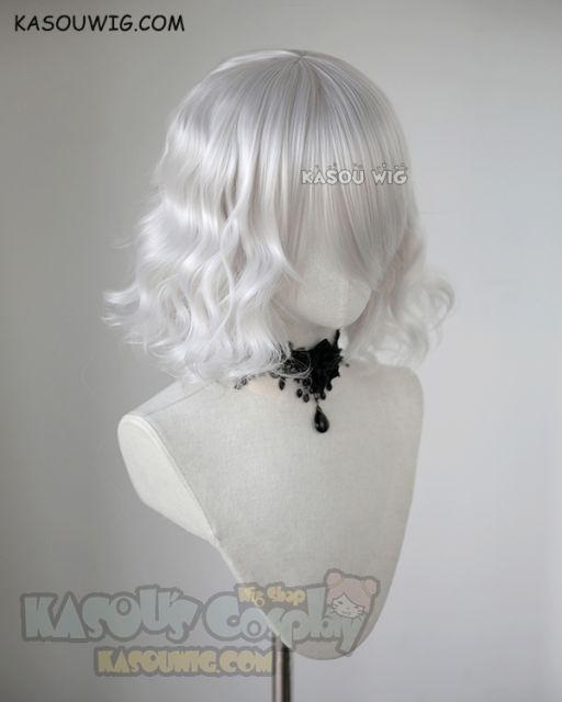 S-4 / KA002 silver white loose beach waves lolita . harajuku wig with bangs .35cm .