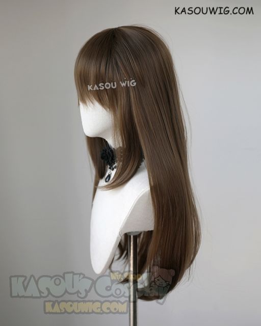 L-2 / KA025 Raw Umber brown 75cm long straight wig . Heating Resistant fiber