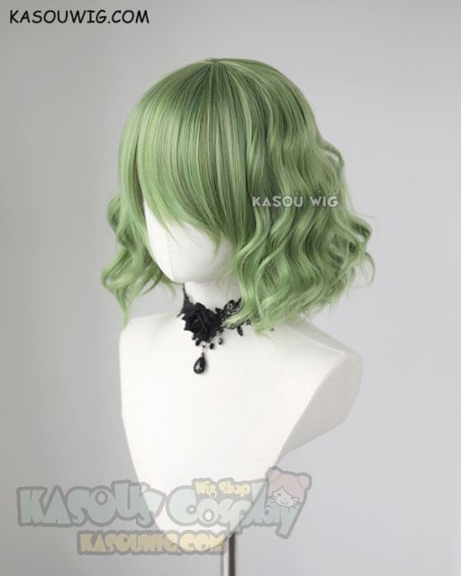 S-4 / KA061 moss green loose beach waves lolita . harajuku wig with bangs .35cm .