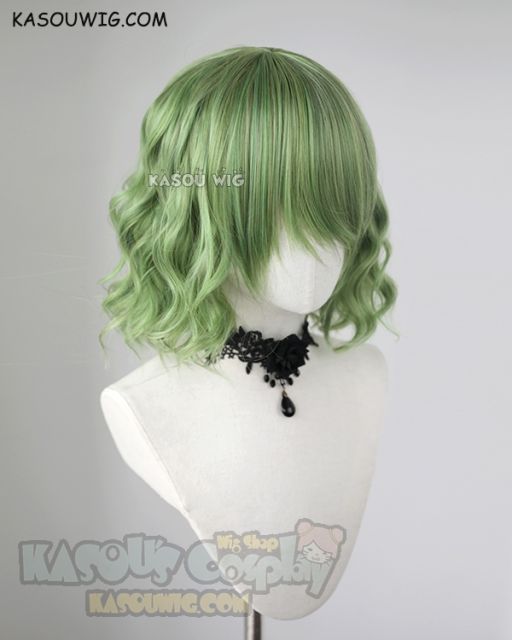 S-4 / KA061 moss green loose beach waves lolita . harajuku wig with bangs .35cm .