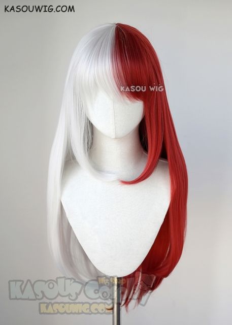 My Hero Academia genderbend female Shouto Todoroki white red split 75cm long straight wig