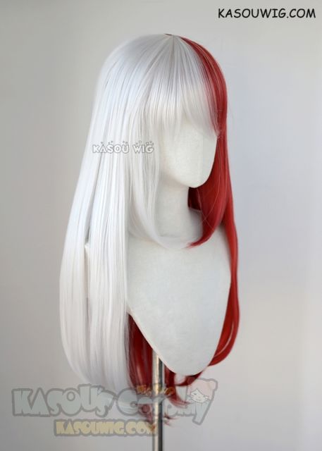 My Hero Academia genderbend female Shouto Todoroki white red split 75cm long straight wig