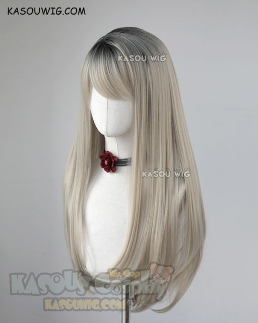 League of Legends KDA Ahri grayish blonde with black roots 75cm long straight wig