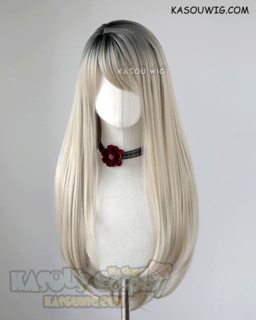 League of Legends KDA Ahri grayish blonde with black roots 75cm long straight wig