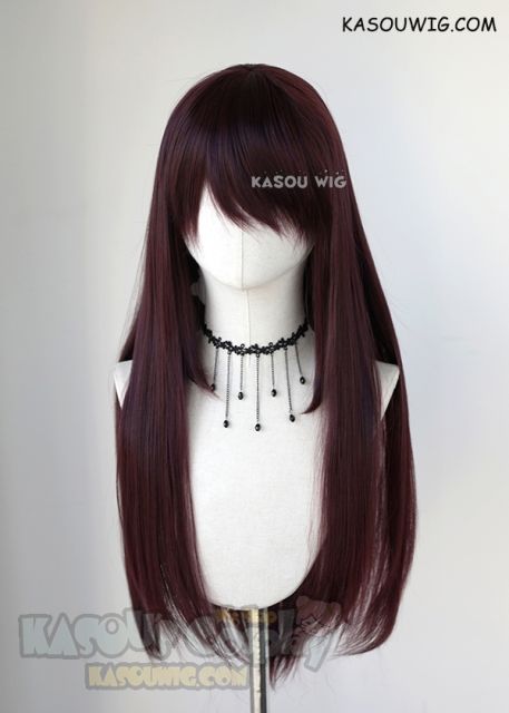 L-2 / KA058 dark reddish brown  75cm long straight wig . Heating Resistant fiber