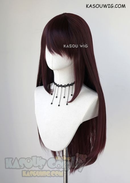 L-2 / KA058 dark reddish brown  75cm long straight wig . Heating Resistant fiber