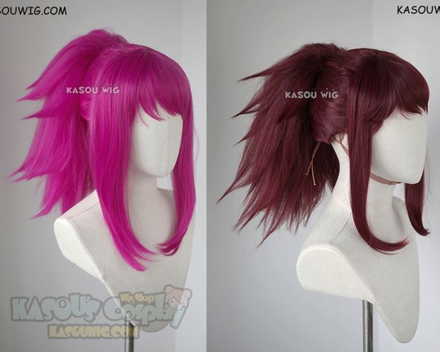 [2 Colors] League of Legends KDA Akali wine red &neon pink spiky ponytail wig
