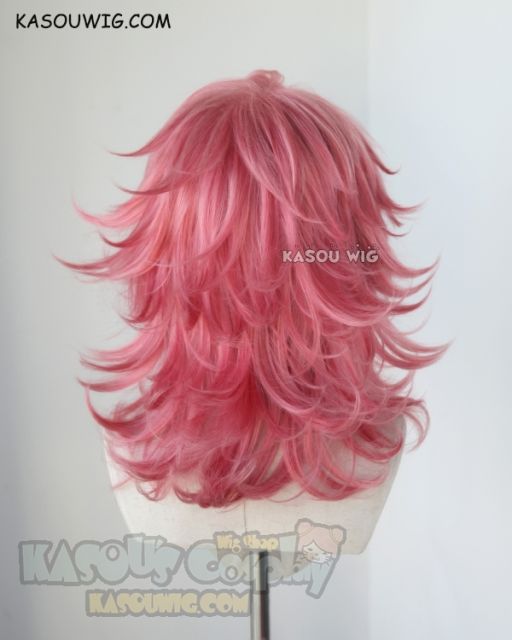Kingdom Hearts Marluxia medium flippy layered rose pink cosplay wig. KA036