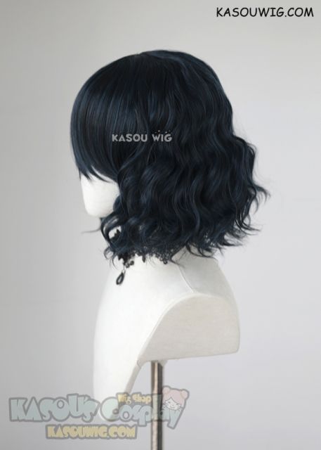 S-4 / KA052 black blue loose beach waves lolita . harajuku wig with bangs .35cm