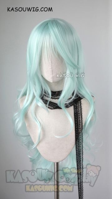L-3 / SP16 pastel mint green long layers loose waves cosplay wig . heat-resistant fiber