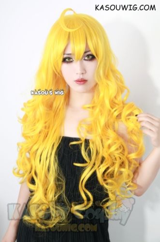 yellow Yang Xiao Long 85cm long yellow curly cosplay wig with ahoge SP35