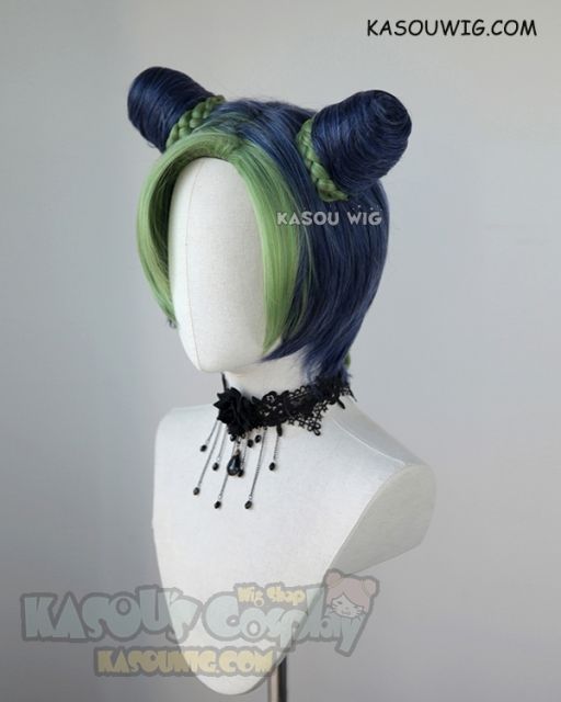 JOJO  JoJo's Bizarre Adventure Jolyne Kujoh blue green cosplay wig with buns
