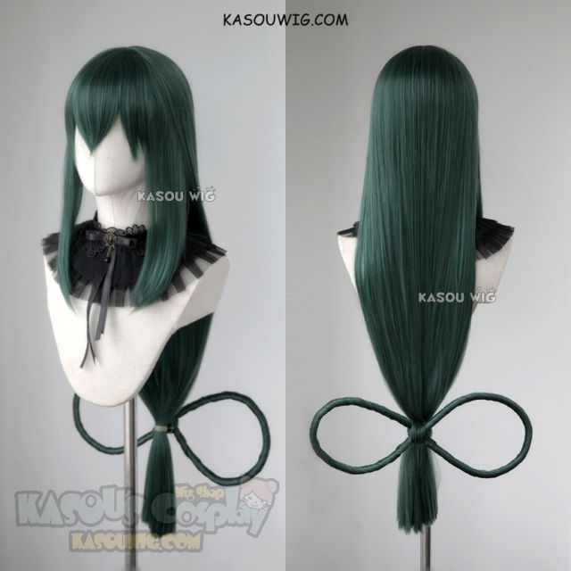 90cm / 35.5" My Hero Academia long Tsuyu Asui green cosplay wig with bow