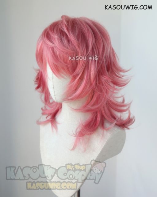 Kingdom Hearts Marluxia medium flippy layered rose pink cosplay wig. KA036