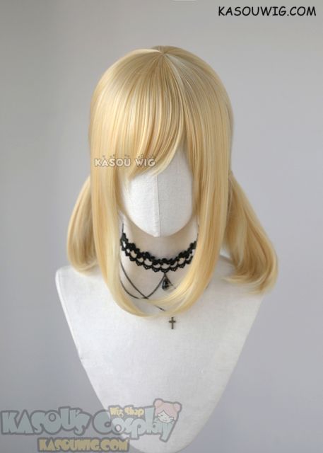 40cm/15.7" Fairy Tail Lucy Heartfilia long straight pigtails light yellow blonde cosplay wig KA008