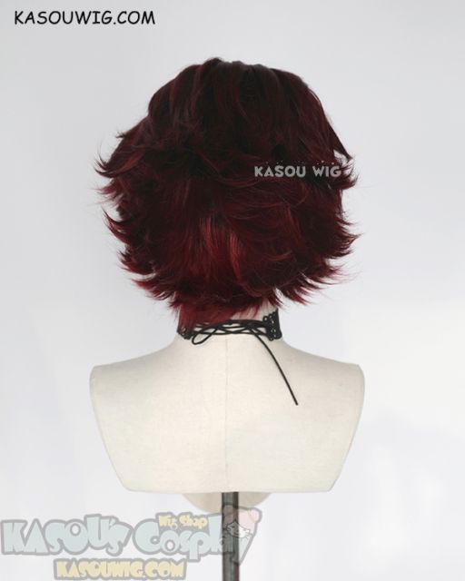 Lace Front>> Kimetsu no Yaiba Demon Slayer Tanjiro Kamado short slicked-back layered wig dyed brown roots