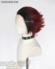 Lace Front>> Kimetsu no Yaiba Demon Slayer Tanjiro Kamado short slicked-back layered wig dyed brown roots