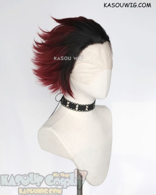 Lace Front>> Kimetsu no Yaiba Demon Slayer Tanjiro Kamado short slicked-back layered wig dyed brown roots