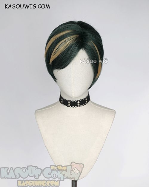 My Hero Academia MHA Mirai Sasaki Nighteye deep green cosplay wig with yellow streaks