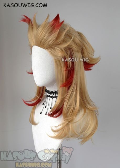 Kimetsu no Yaiba Demon Slayer Kyojuro Rengoku layered golden wig with red streaks