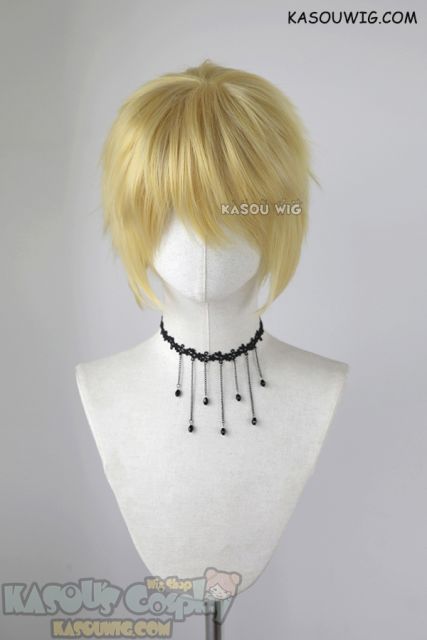 S-1 / KA010 >>31cm / 12.2" short light yellow blonde layered wig, easy to style,Hiperlon fiber