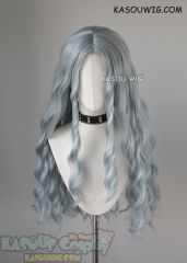 MHA Eri long grayish blue middle-parted wavy wig