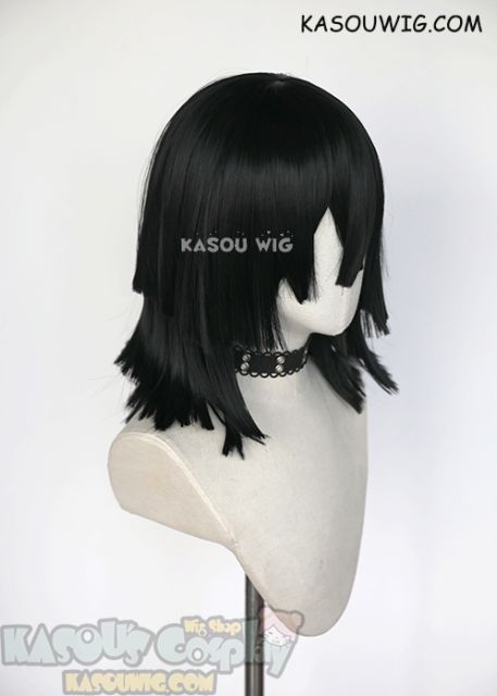 Kimetsu no Yaiba Demon Slayer Obanai Iguro black pre-cut shoulder length cosplay wig 