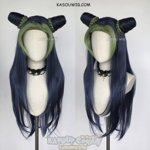 JOJO JoJo's Bizarre Adventure Jolyne Kujoh long VER. blue green cosplay wig with buns