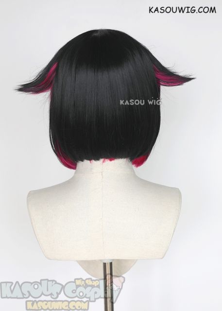 Twisted Wonderland Lilia Vanroug short black wig with pink highlights