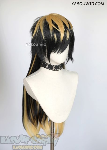 Hypnosis Mic Bad Ass Temple Jyushi Aimono 75cm/ 29.5''long black wig with yellow streaks