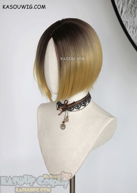 Haikyuu Kozume Kenma short blonde wig with deep brown roots