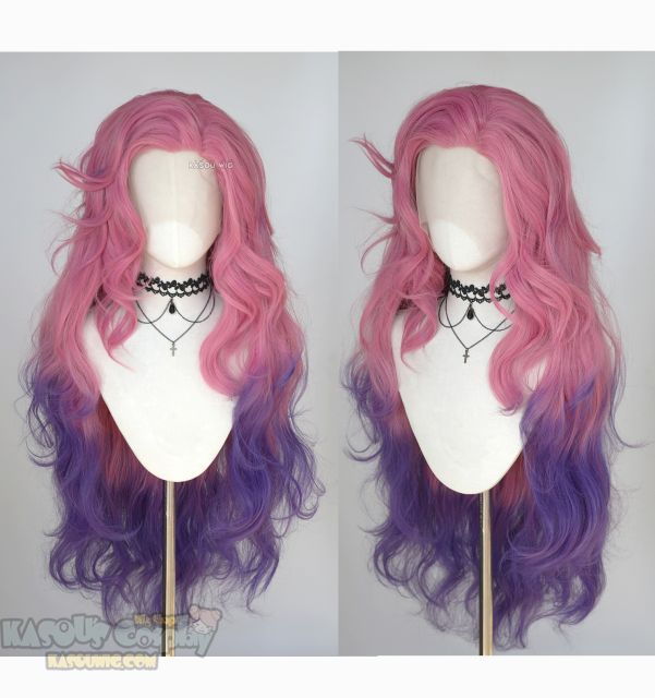 Lace Front>>League of Legends Seraphine pink purple ombre cosplay wig 98cm