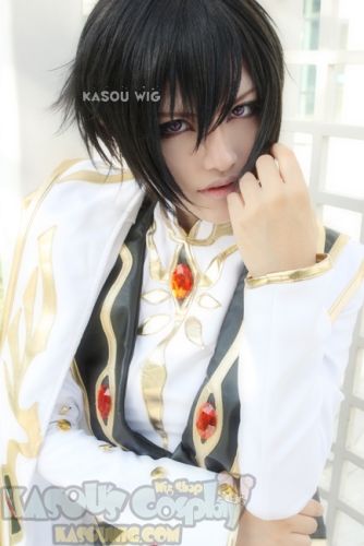 Code Geass Lelouch short black layered cosplay wig with KA032