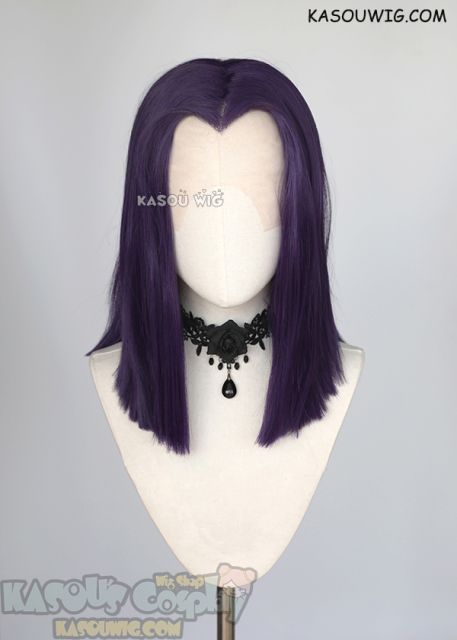 Lace Front>> Teen Titans Raven medium length blackish purple wig . 42cm