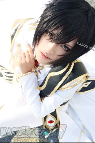Code Geass Lelouch short black layered cosplay wig with KA032