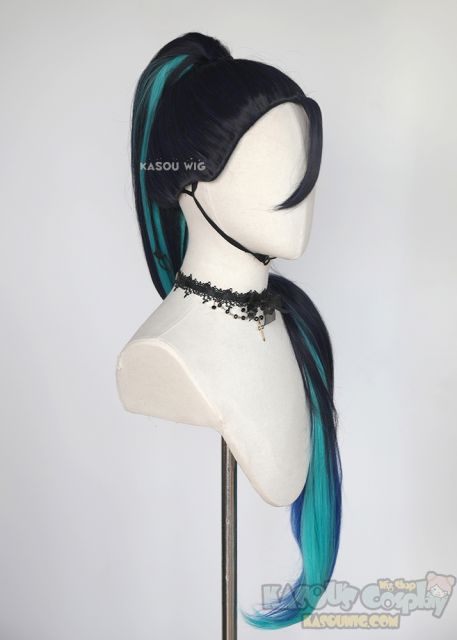 League of Legends Kaisa The Baddest More version blue teal 120cm long ponytail wig