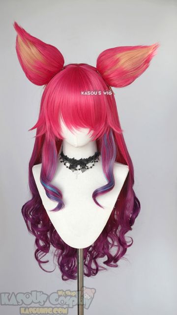 League of Legends Ahri Spirit Blossom pink purple ombre curly cosplay wig