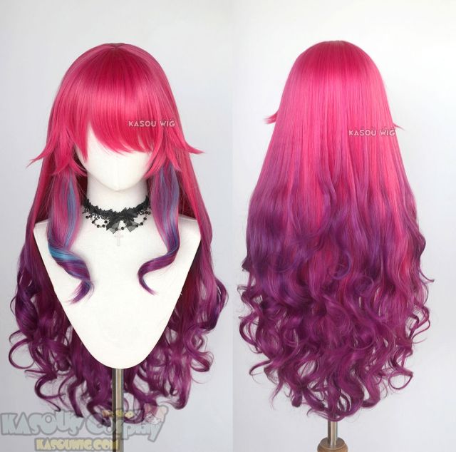 League of Legends Ahri Spirit Blossom pink purple ombre curly cosplay wig