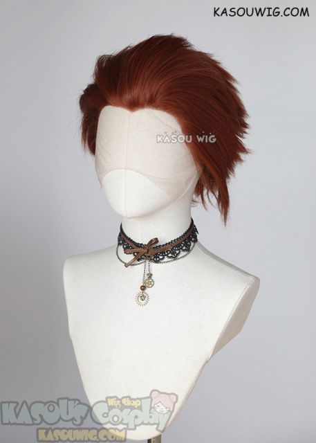 Lace Front>> Auburn Red all back spiky synthetic cosplay wig LFS-1/KA044
