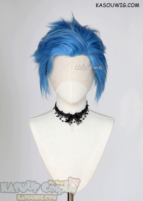 Lace Front>> Dodger Blue all back spiky synthetic cosplay wig LFS-1/KA048