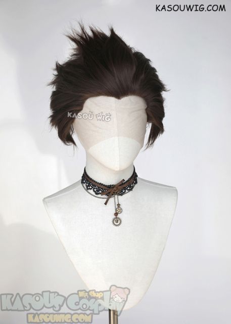 Lace Front>> Bistre Brown all back spiky synthetic cosplay wig LFS-1/KA028