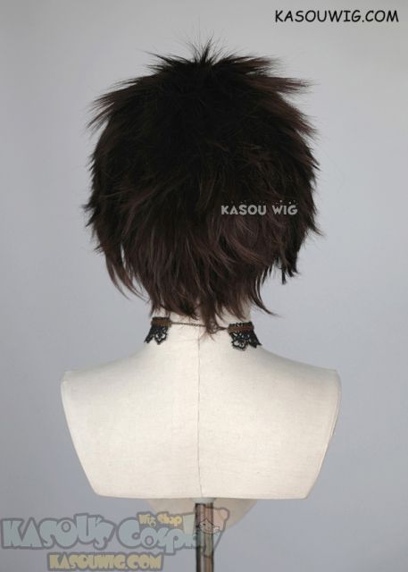 Lace Front>> Deep Brown all back spiky synthetic cosplay wig LFS-1/KA030