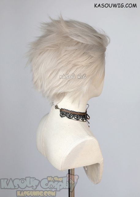 Lace Front>> Sanemi Shinazugawa Demon Slayer Pearl White all back spiky synthetic cosplay wig LFS-1/SP05