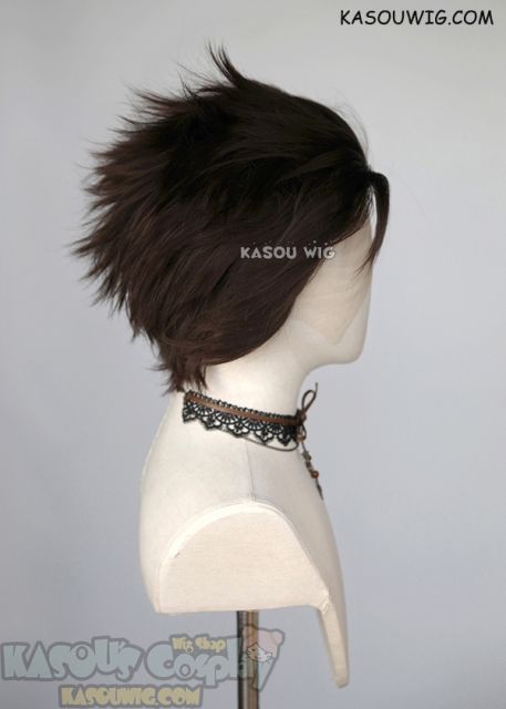 Lace Front>> Deep Brown all back spiky synthetic cosplay wig LFS-1/KA030